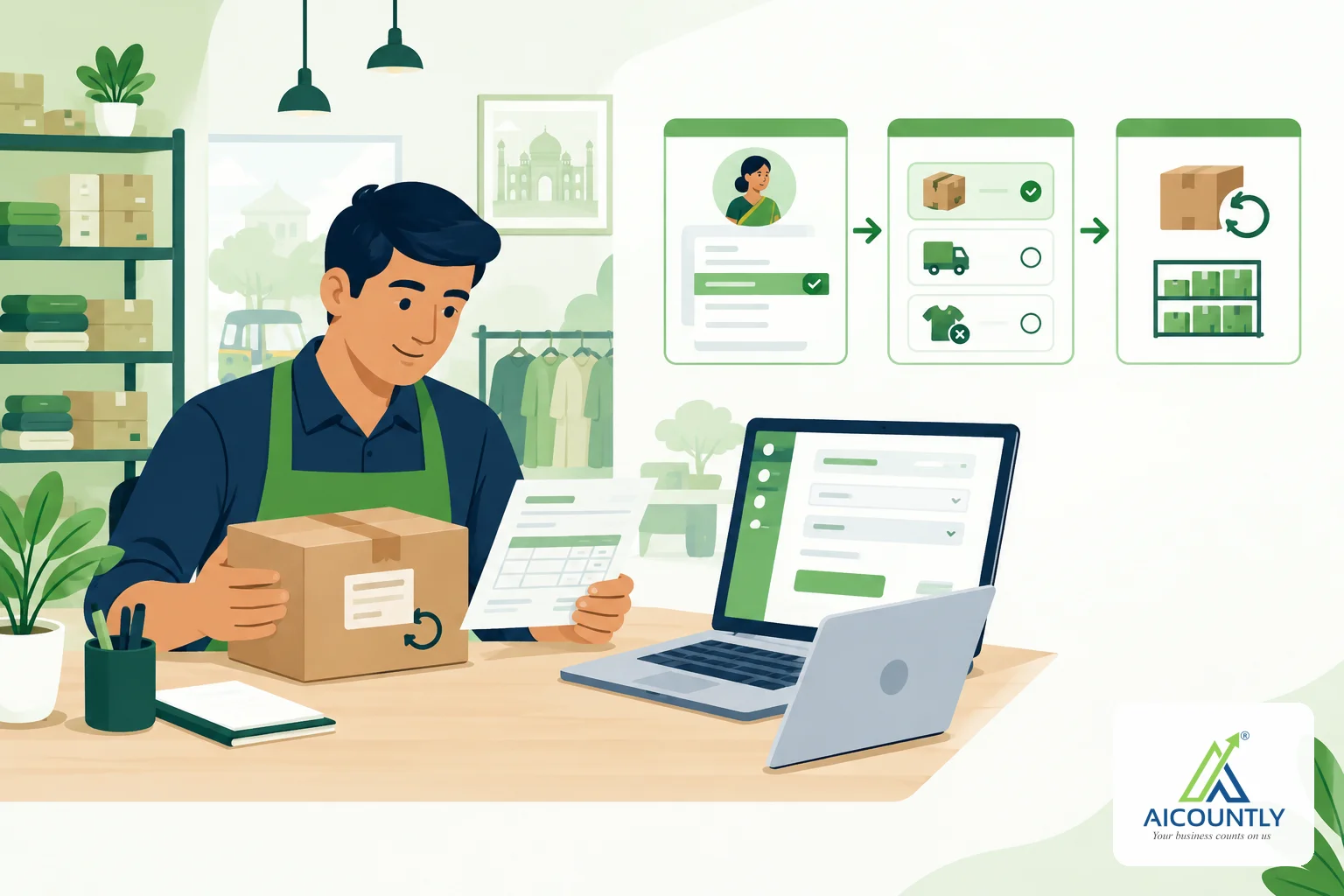Raise a credit note in Billing: pick the bill, give the reason and record returned goods