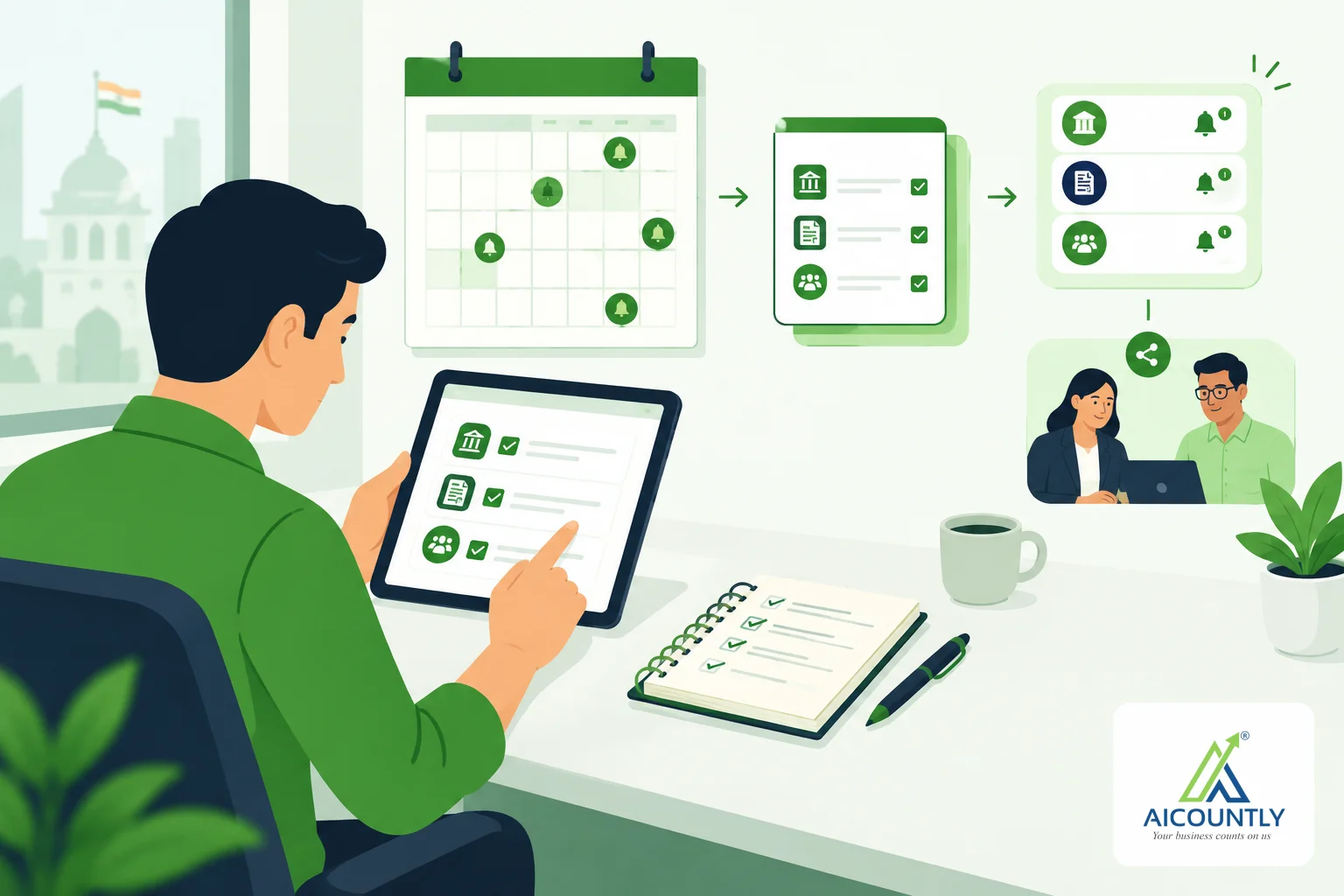 Monthly compliance checklist in Notes: a notebook, reminders and a shared view for your CA